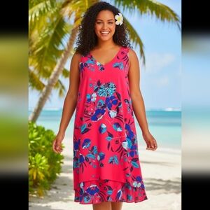 In Every Story | Vibrant Floral Fuchsia & Blue Sleeveless Dress – A-Line-Size X